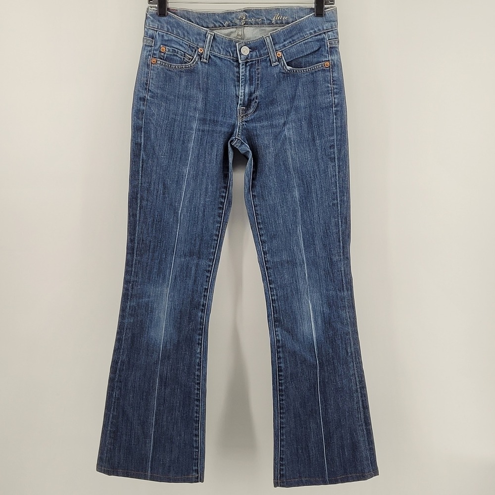 7 For All Mankind Flare Jeans 27 Blue U076080UIL-080U Mid Rise Womens Seven - Picture 1 of 8